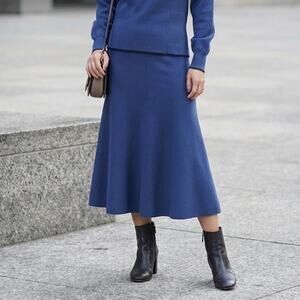 Sportmax Code Blue Knit Rhinestone Bodycon Ruffle Midi Skirt